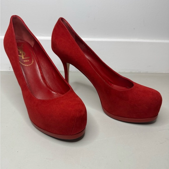Saint Laurent Red/Coral Suede Tribtoo Platform Pumps – Size 39 - Picture 1 of 17